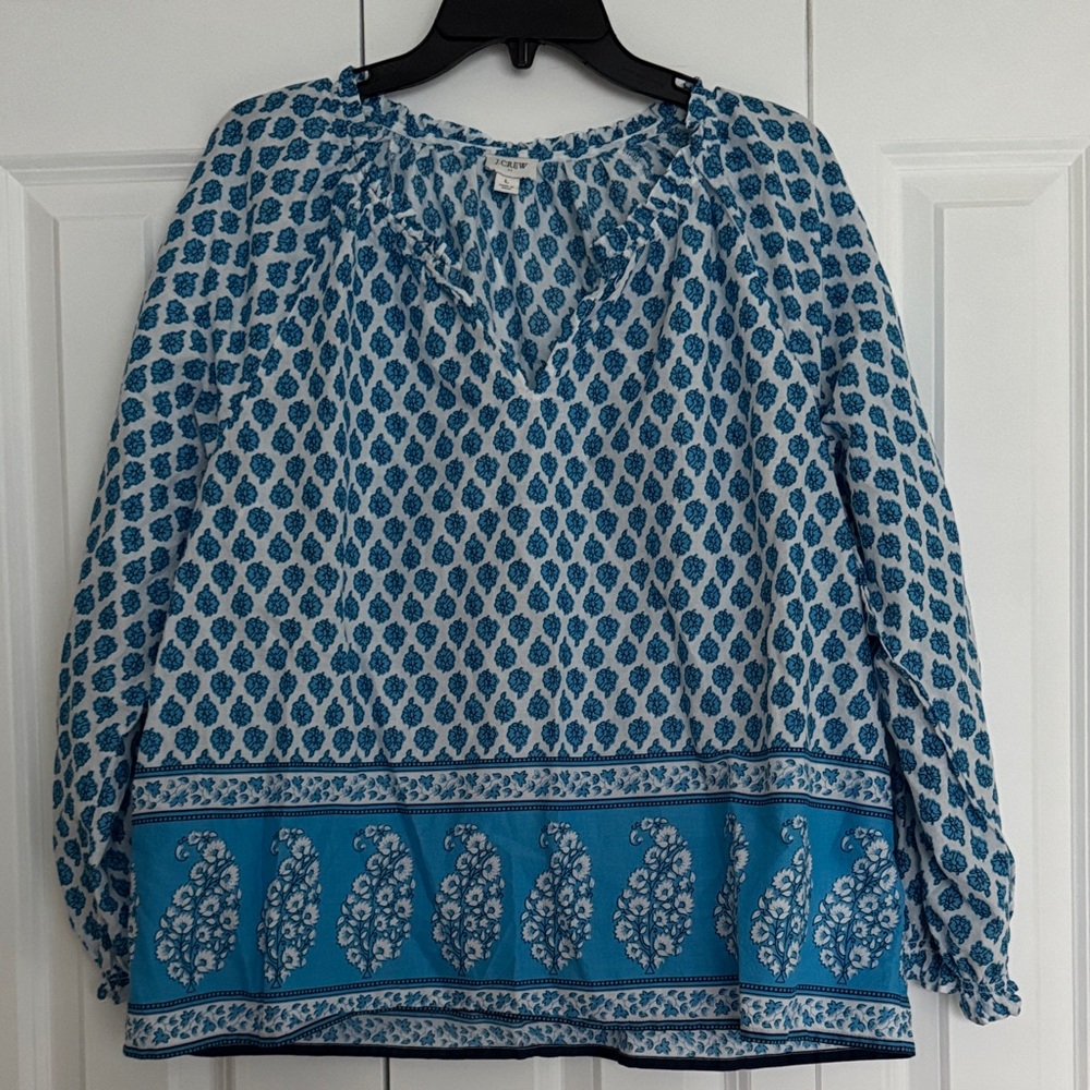 J. Crew Blue and White Patterned Blouse